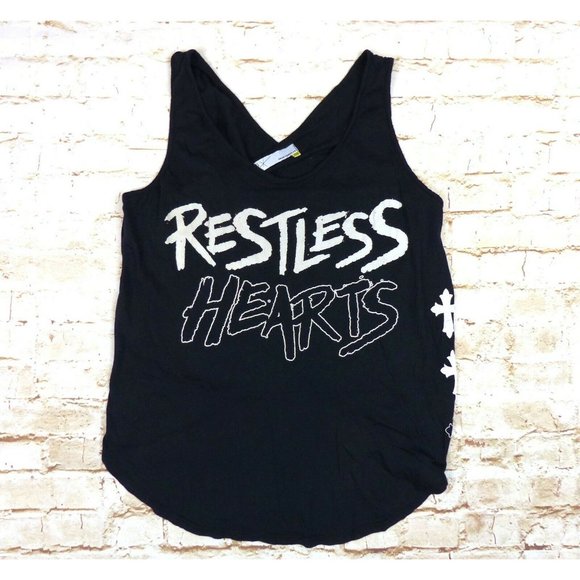 291 Venice Womens Black Restless Hearts Cross back Tank Crosses Size 2 Goth Rock - Picture 1 of 12